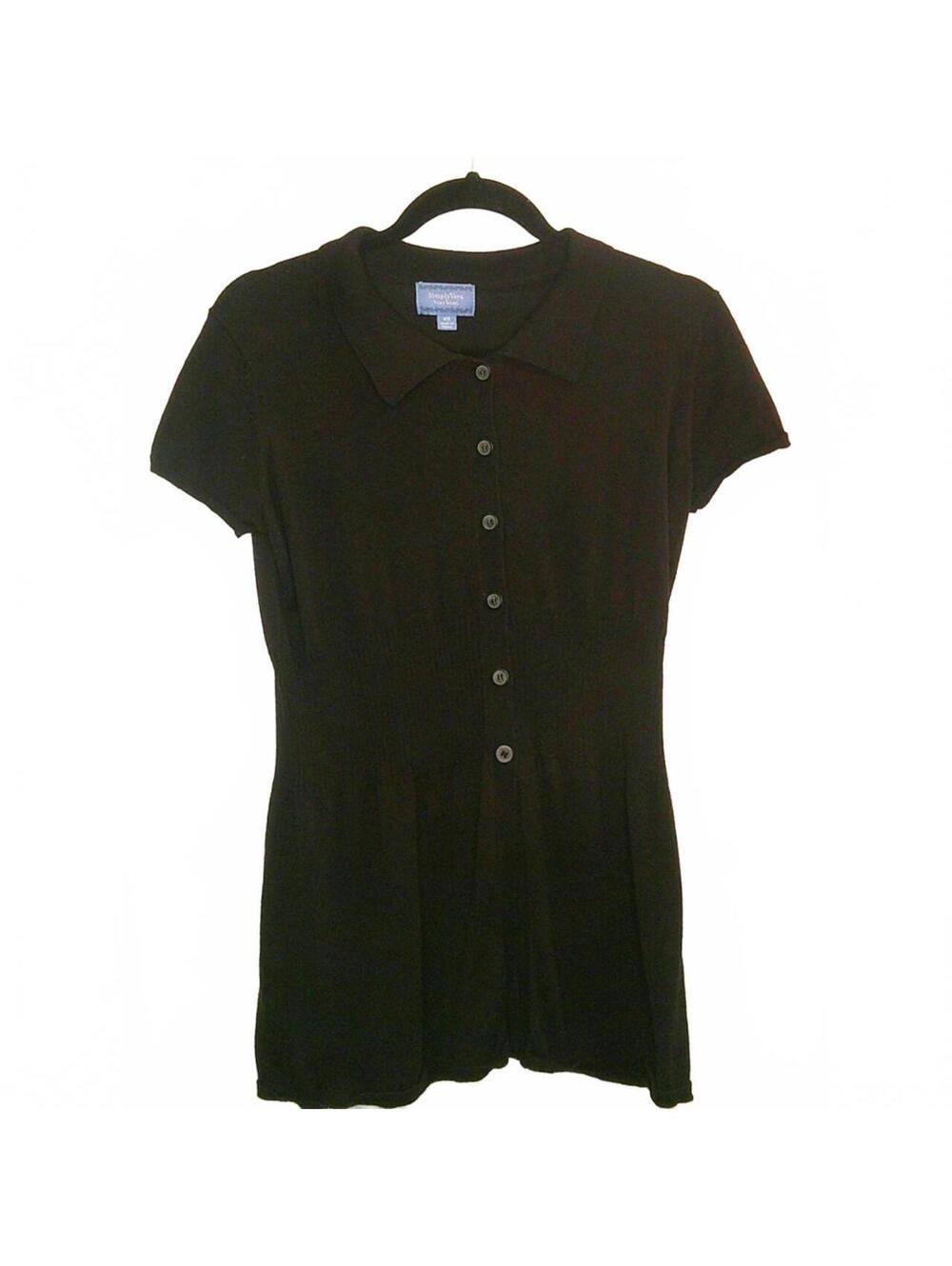 Simply Vera Vera Wang Black Short Sleeve Button-Up Shirt XS
